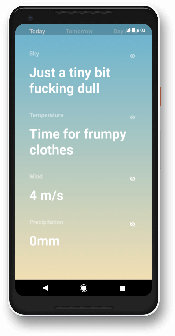 An image of a phone displaying the weather scrolled to the bottom of the page.